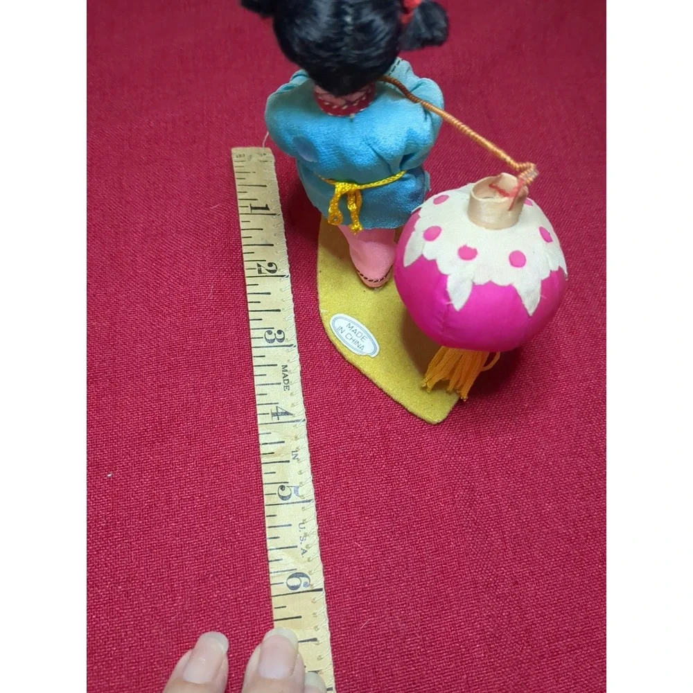 Vintage Peking Silk Doll Figure, Asian Girl Chinese Painted Face Lantern 5